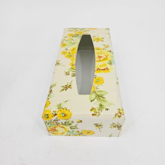 Vintage 60s Plastic Tissue Box Cover White Yellow Flowers MCM Flower Cottagecore - Picture 3 of 8